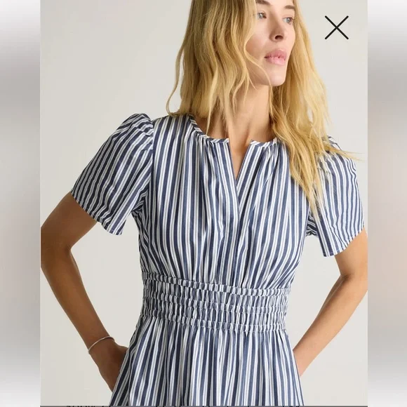 Quince 100% Organic Cotton Polin Tiered Maxi Dress / Hudson Stripe/S nwot - Picture 3 of 12